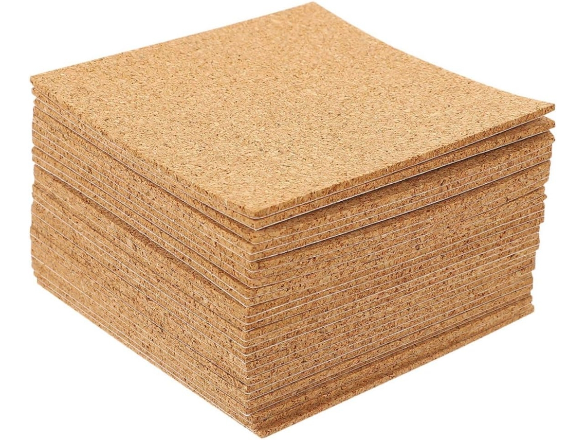 Juego de 40 posavasos cuadrados autoadhesivos de corcho, 100x100x2 mm, con adhesivo en un lado, CHABERLU