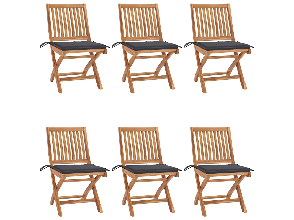Sillas de jardín plegables de teca maciza de 6 piezas con cojines DKD Home Decor