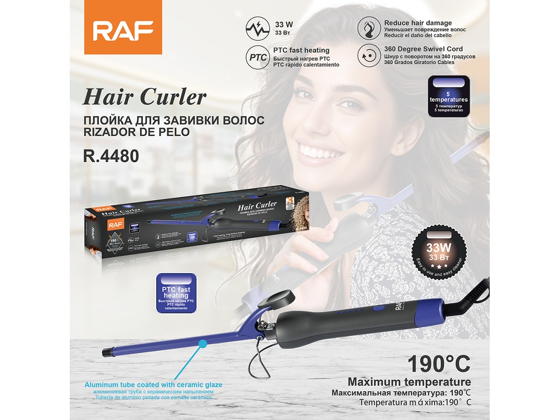 Rizador - Plancha de pelo - Placas de cerámica - Alisado en seco y mojado - Doble uso - Flequillo con volumen - Rotación de 360°
