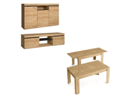 Conjunto De Muebles Naturale, Buffet-mueble Tv 140cm-mesa Extensible Roble Negro Nórdico