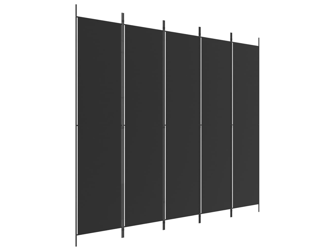Biombo plegable de 5 paneles, 250 x 220 cm, tela negra y hierro, Dec031015