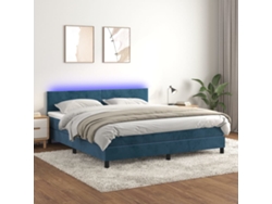 Cama Box Spring Colchón Y Led Terciopelo Azul Oscuro 180x200 Cm