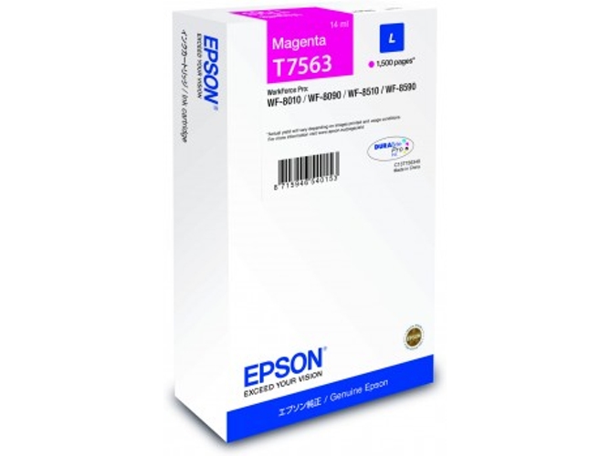 Cartucho de tinta original EPSON, T7563 14 ml , Magenta, L, C13T756340