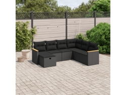 Conjunto de sofá de jardín de 7 piezas con cojines, ratán negro, Dkd Home Decor
