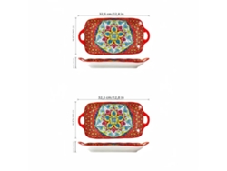(2 Platos Rojos) De Cerámica Estilo Bohemio En Forma De Pez, Rectangulares De 12,8 Pulgadas, Calentables
