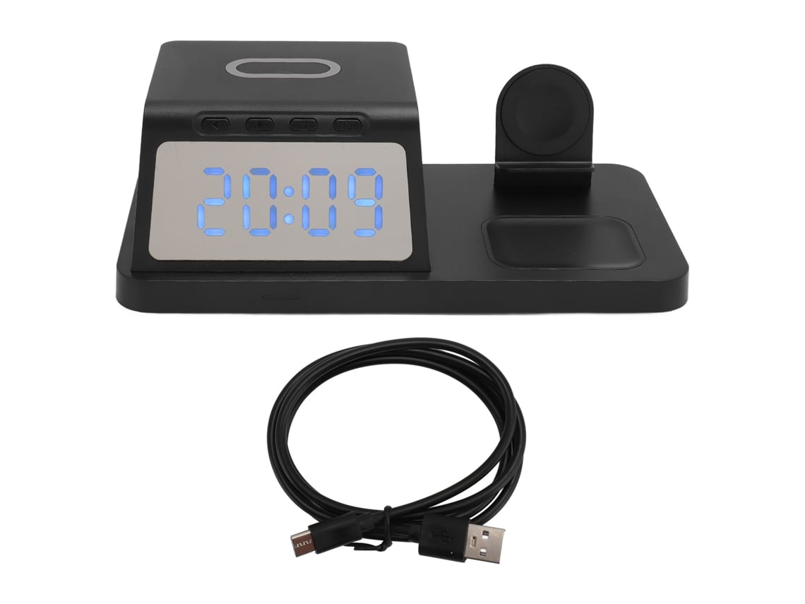 Cargador Inalámbrico 3 En 1 Con Reloj Led Y Estación De Carga Para Teléfono, Reloj Y Auriculares