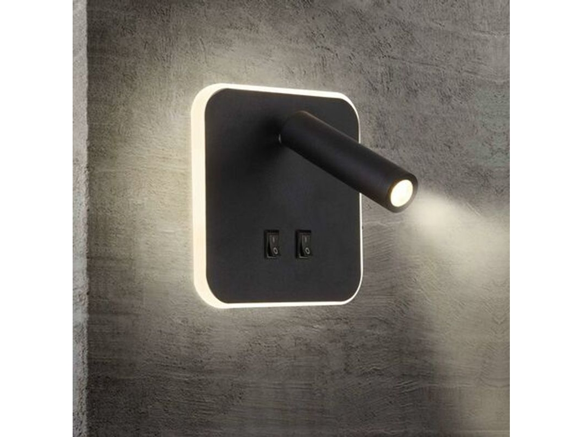 Lámpara De Pared Led Negra De 7w+5w Para Mesita De Noche Con Interruptor Ajustable Para Pasillos De Hotel.