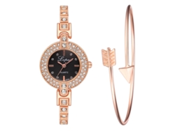 Reloj De Cuarzo Para Mujer Ivpai Con Brazalete De Aleación De Metal Y Diamantes De Imitación (oro Rosa Y Negro)