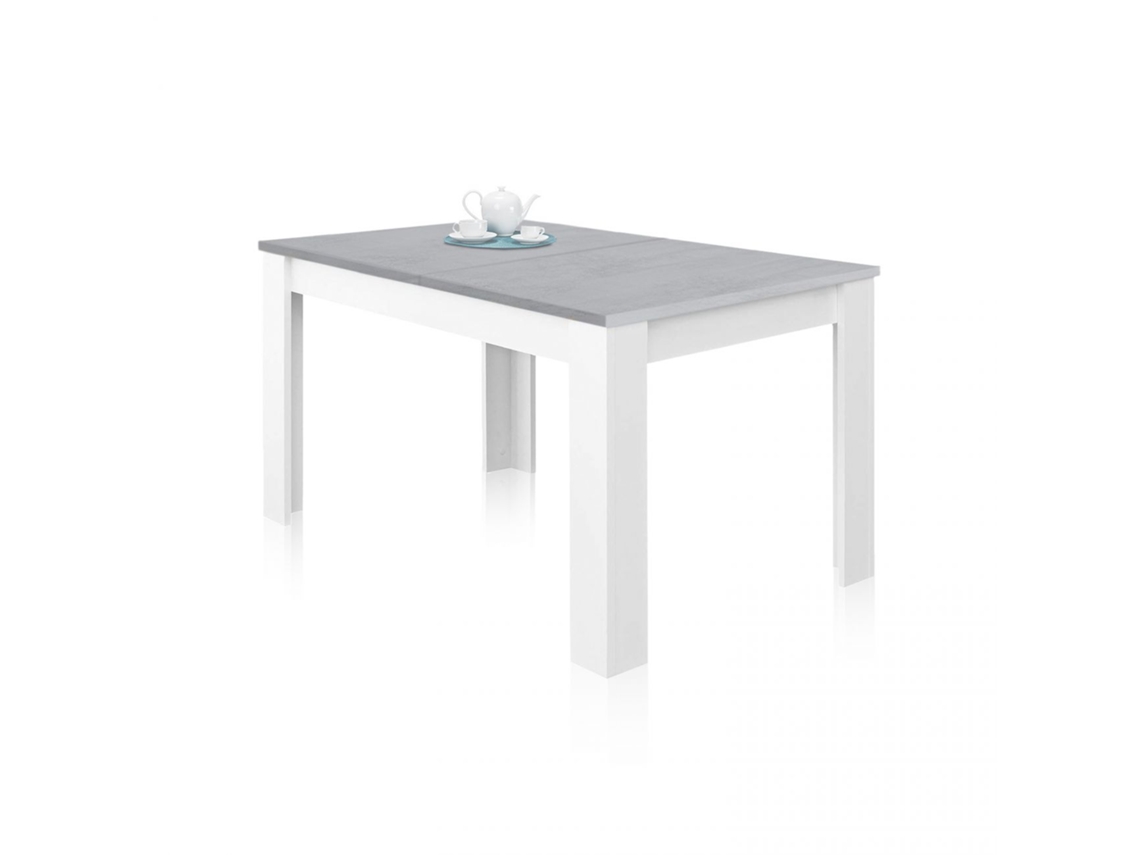 Mesa de comedor extensible Kendra 140 Blanco Artik (Blanco Mate) - Gris Cemento 140–190 x 78 x 90cm cm