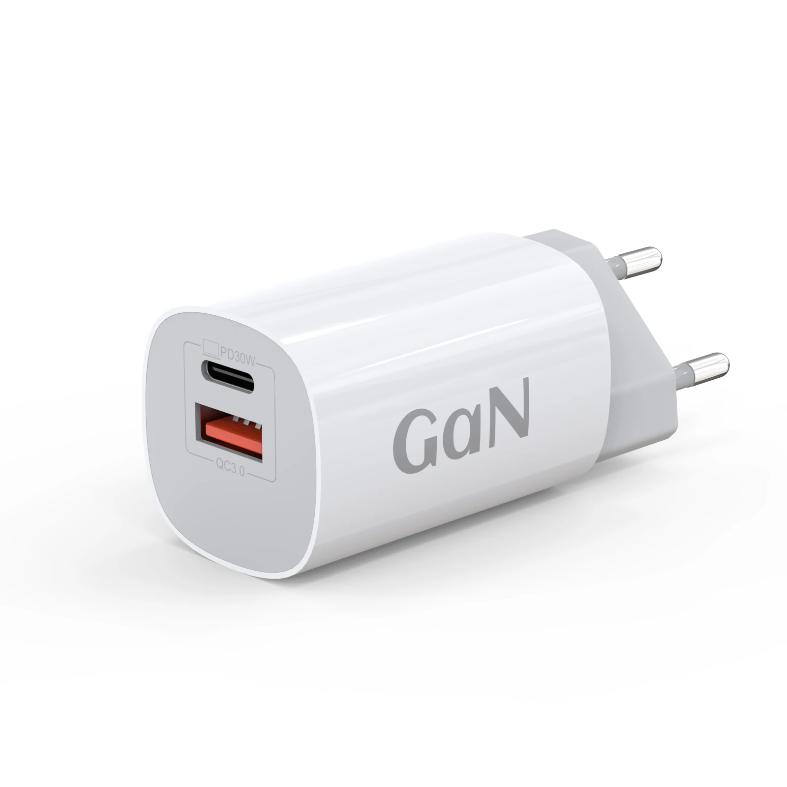Cargador Gan De Doble Puerto De 30 W Con Carga Rápida Usb-c, Usb-a, Pd3.0/qc3.0/pps (blanco, Estándar Europeo)