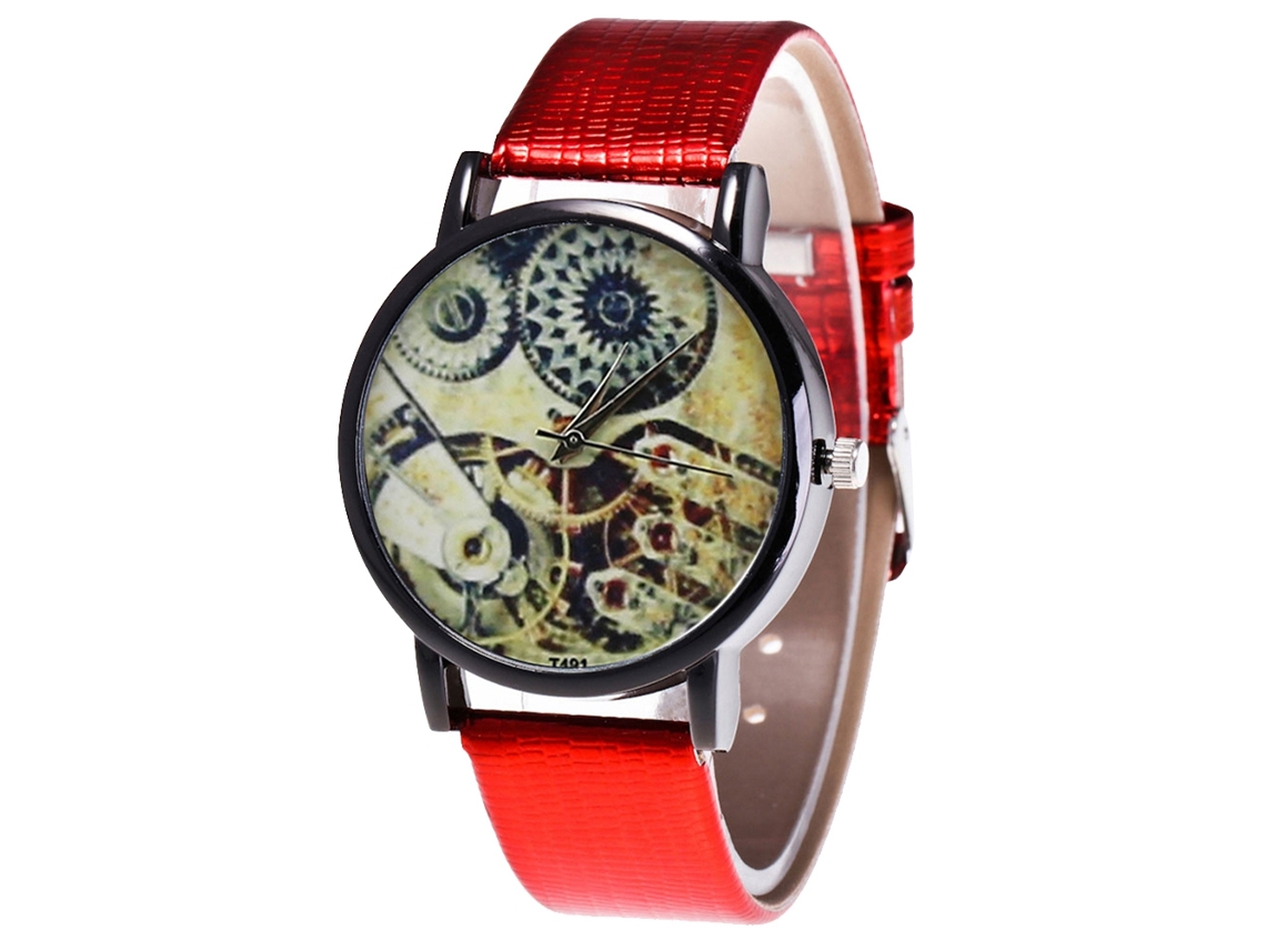 Reloj De Cuarzo Con Correa De Cuero Pu De Moda, Dial Redondo, Para Parejas (rojo)
