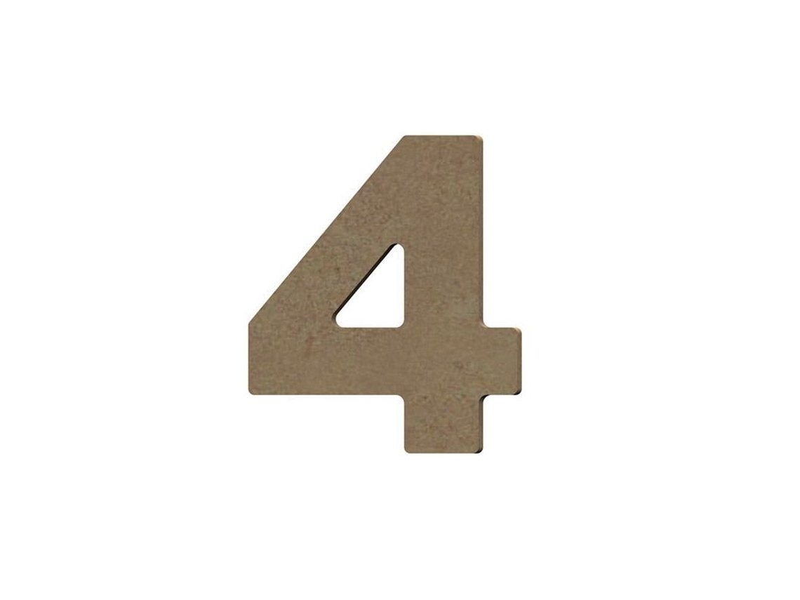 Número 4 en madera MDF para decoración - 8 cm