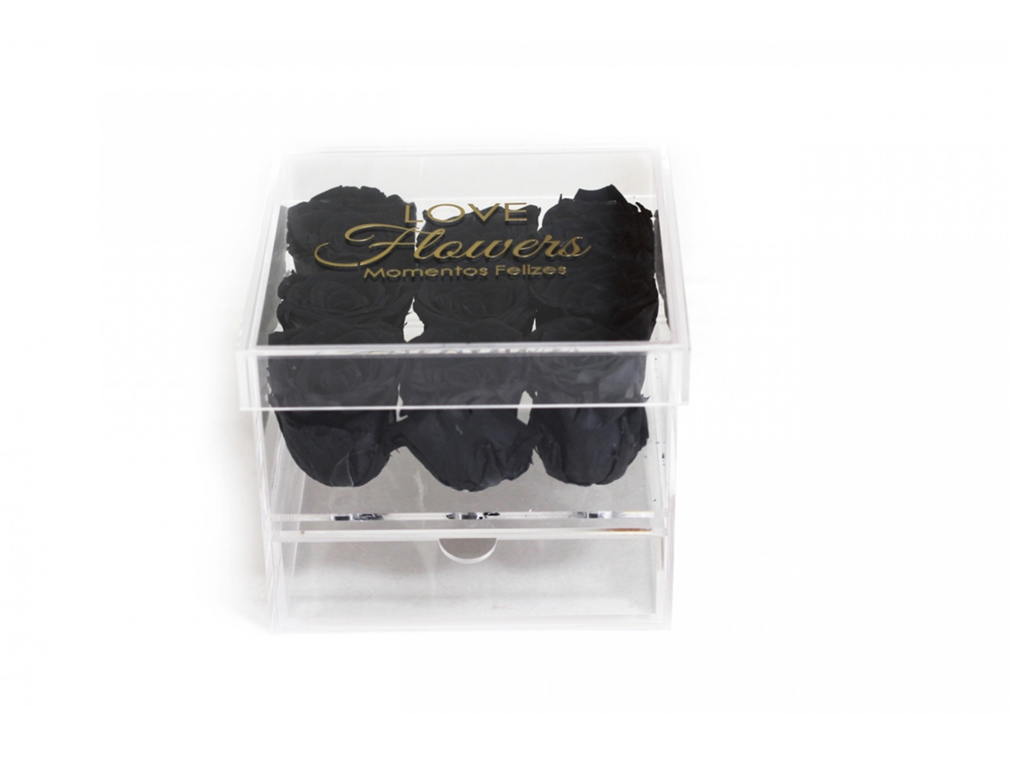 9 Rosas Naturales Preservadas Negras LOVE Flowers - Colección Glassy Rose
