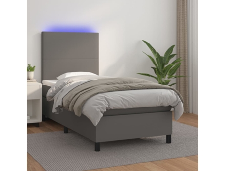 MAISON EXCLUSIVE Cama con somier y colchón LED 90 x 190 cm piel sintética gris