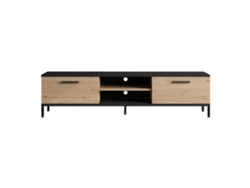 Mueble TV Lempäälä con 2 estantes y 2 puertas aglomerado/metal 39 x 160 x 35 cm - Efecto roble / Negro [EN.CASA]