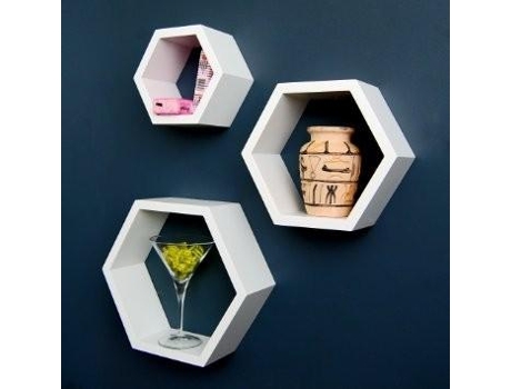 Conjunto de 3 estanterías de madera hexágonales