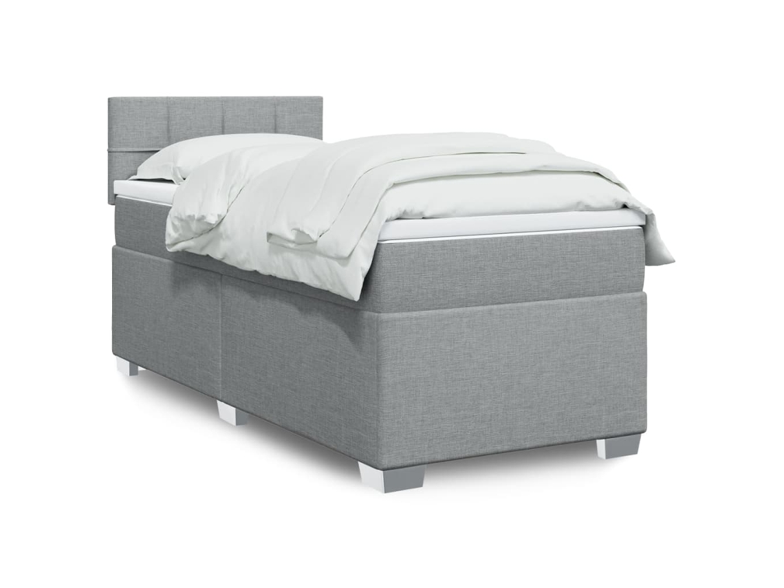 Cama Individual | Cama Box Spring Con Colchón Tela Gris Claro 90x200 Cm