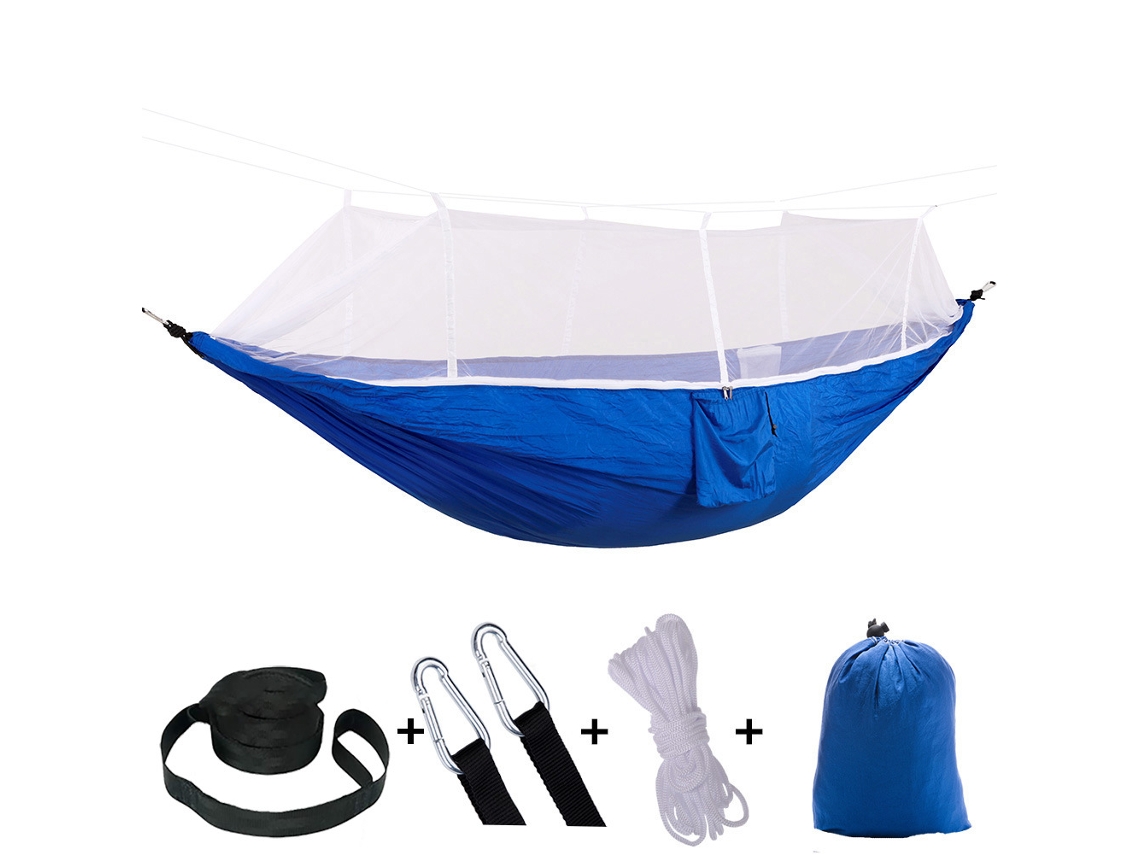 Hamaca De Descanso Chrui Con Mosquitera, 260 X 140 Cm (red Azul Y Blanca)