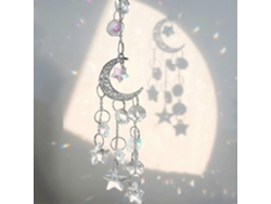 Atrapasol colgante de cristal arcoíris con luna y estrellas para decoración de jardín exterior.