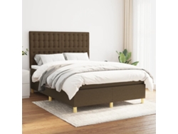 Cama Box Spring Con Colchón Tela Marrón Oscuro 140x200 Cm