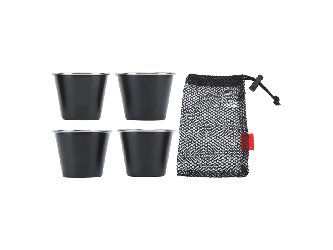 Juego De 4 Tazas Pequeñas Apilables De Metal, Fabricadas En Acero Inoxidable 304, Ideales Para Acampar, Con Bolsa De Malla.