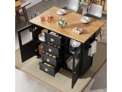 Isla De Cocina 120x73x93cm - Carrito Extraíble Con Ruedas, 2 Puertas, 4 Cajones, Estantes Ajustables, Toallero, Especiero - Negro