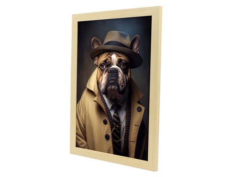 NACNIC Lámina Bulldog 2 Práctico En Estilo Fotografía a Todo Color. Divertidas Ilustraciones Realistas de Animales Con Ropa Humana A3 Marco Negro.