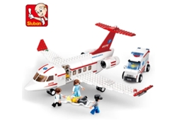 Juguete educativo con bloques de construcción creativos: Avión de carga con ambulancia y avión. MDUG (estilo 1)