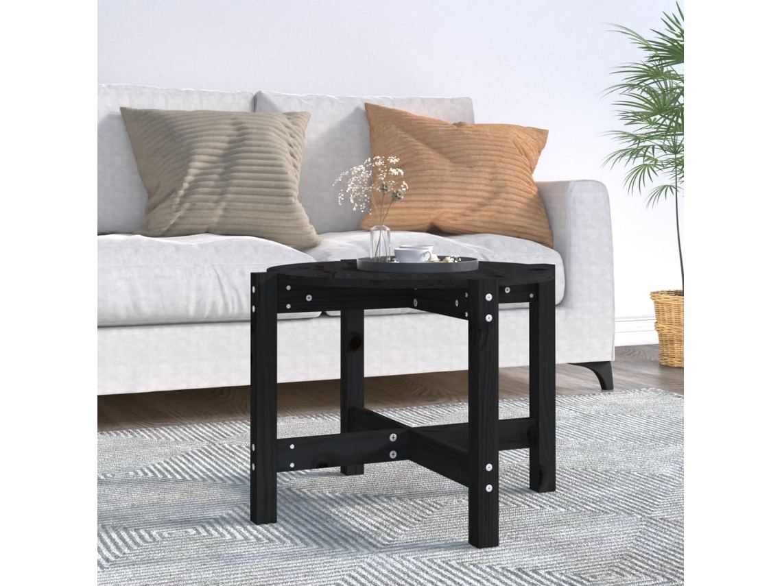 Mesa de Centro de Apoyo Ø 62,5X45 cm Madera de Pino Macizo Negro