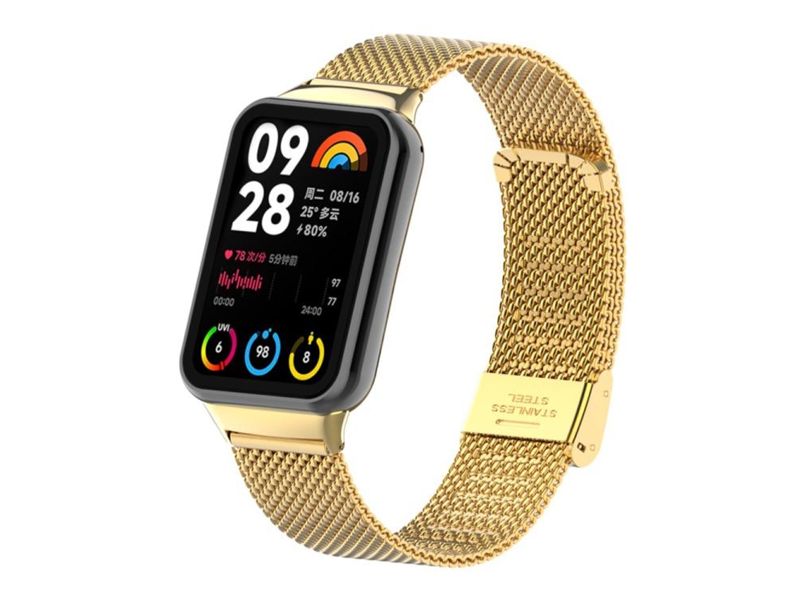 Bracelete Para Xiaomi Band 9 Pro / Redmi Watch 6 / 5 - Milan Metal - Fivela Integrada E Relevo Dourada