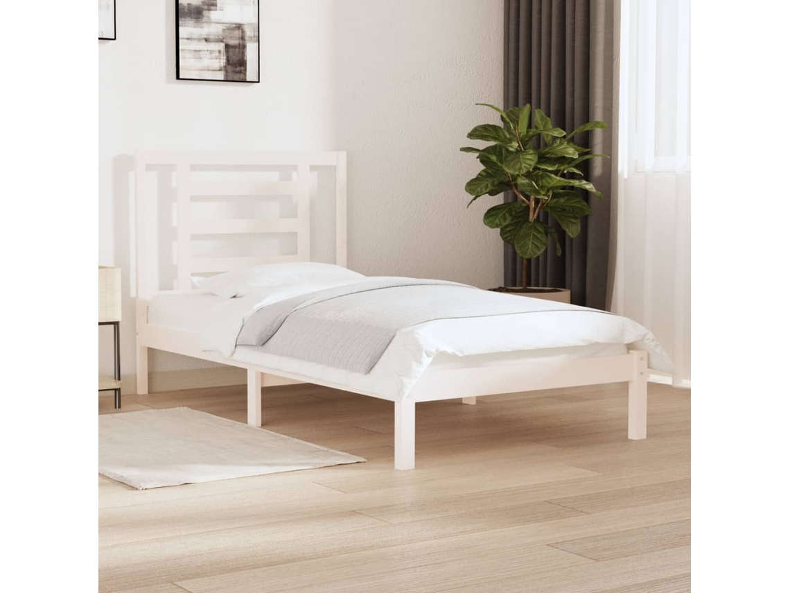 Estructura De Cama Sin Colchón Madera De Pino Blanca 90x200 Cm