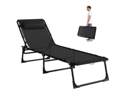 Tumbona Plegable Reclinable, Acero, Textileno, 189x58x30cm, Negro
