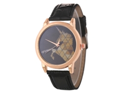 Reloj De Pulsera Analógico De Cuarzo Negro Moderno Para Parejas Con Correa De Piel Sintética.