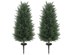 2 Cipreses Artificiales Uv Maceta Cemento Verde