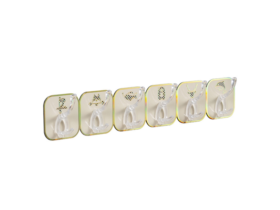 Gancho adhesivo para puerta, sin agujeros, amarillo, para cocina, 6 filas