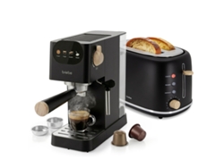 Nordic Set Cafetera 20 Bares Cápsulas, Café Molido Espumador Leche Tostadora 2 Rebanadas Anchas Briebe Skt1221blk Negro