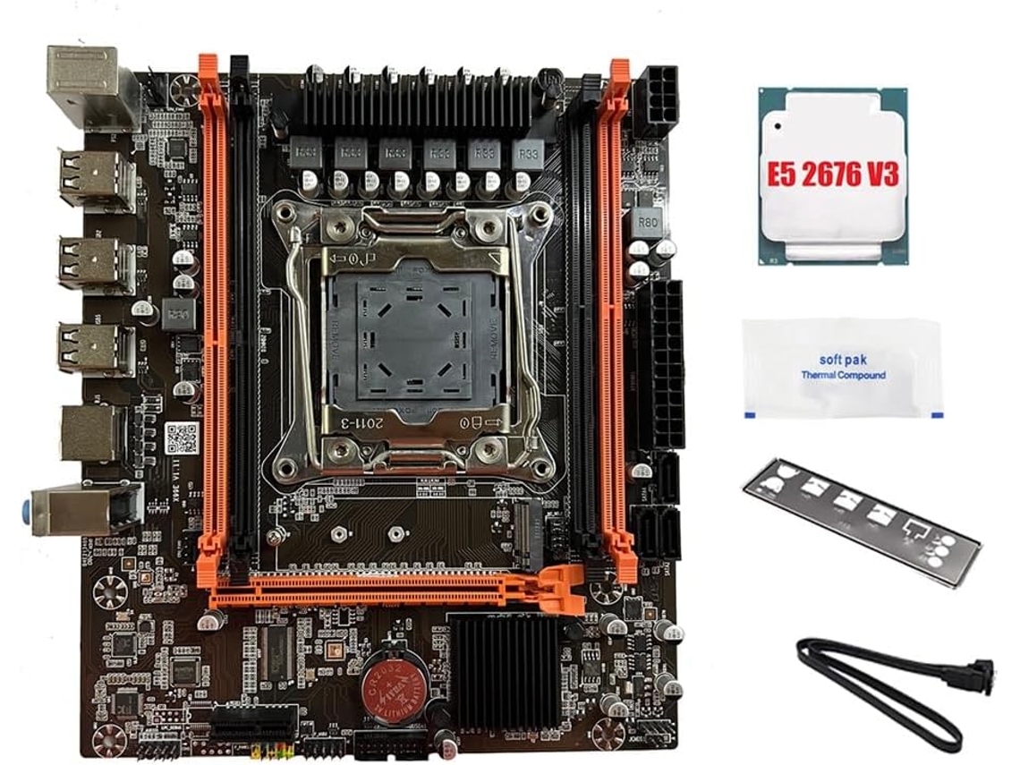 Placa Base X99e + Cpu E5 2676 V3 + Pasta Térmica + 4 Ranuras De Ram