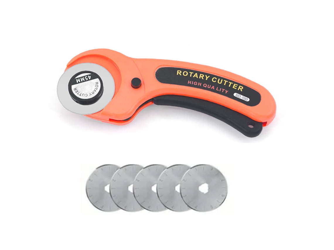 Cortador De Costura Rotativo Portátil Con Mango Ergonómico Y 5 Cuchillas De Acero Inoxidable.