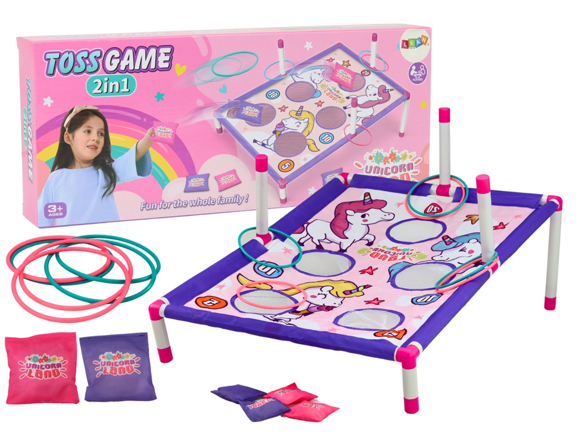 Tablero de unicornio 2 en 1 con lanzamiento de bolsa de aro y juego arcade B.active
