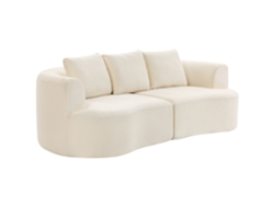 Sofá modular de 3 plazas, 260 cm, sin estructura rígida, con asiento ancho y acolchado grueso, 3 cojines, en chenilla, color crema PRIME KANG