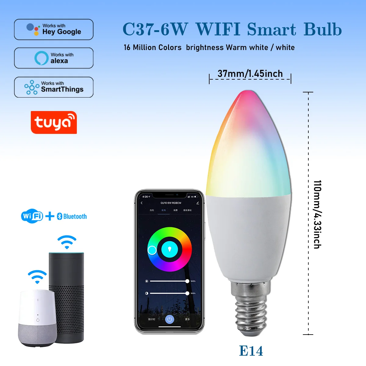 (e14, 4 Unidades) Bombilla Led Rgb Inteligente Con Forma De Vela Graffiti, Wifi, Bluetooth, Control Remoto Por Aplicación, Ideal Para Decoración.