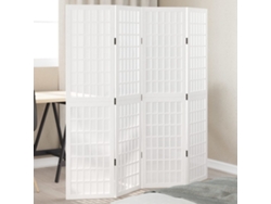 Separador de ambientes | Biombo de privacidad con 4 paneles, madera maciza de paulownia blanca.