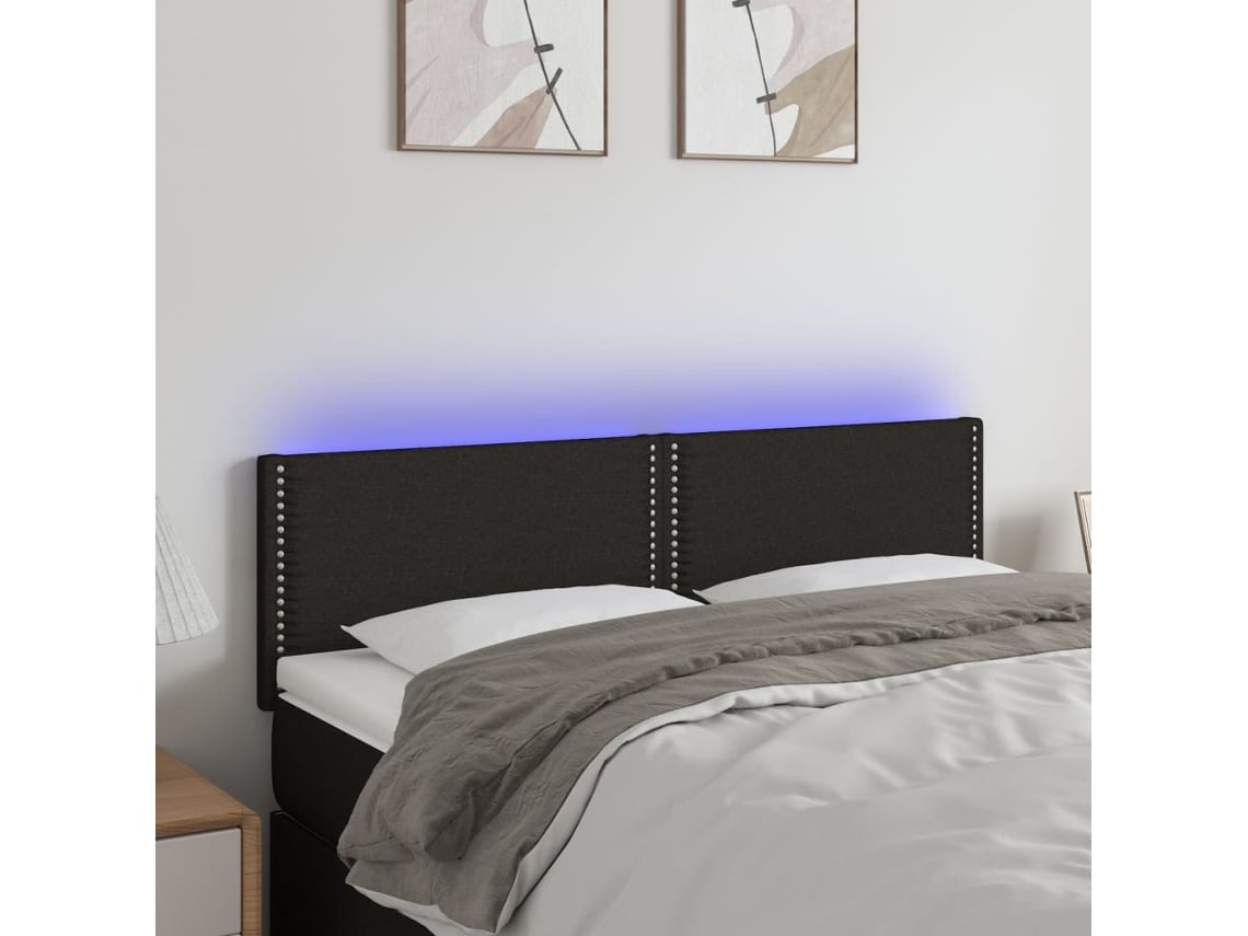 Cabecero Con Led De Tela Negro 144x5x78/88 Cm