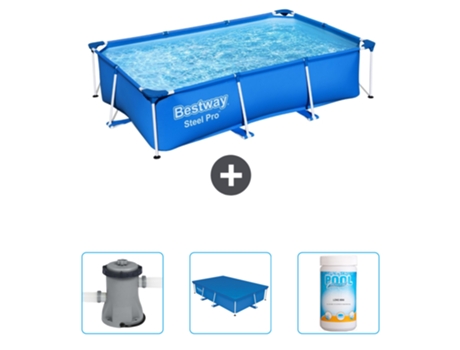 Piscina BESTWAY Rectangular Steel Pro - 259 x 170 x 61 cm - Azul - Incluida Bomba - Cubrir - Cloro