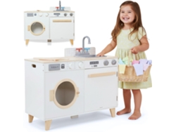 Cocina Infantil Con Lavandería De Madera – 2 En 1 Con Lavadora, Fregadero Y Accesorios Para Jugar En Casa – 73,5 × 29 × 67 Cm