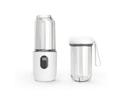 Exprimidor Eifson de 400 ml. Una carga completa permite exprimir de 6 a 8 tazas de jugo. Una taza, dos usos (blanco).