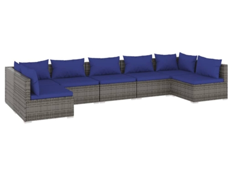 Conjunto 7 de muebles de jardín VIDAXL y cojines ratán sintético gris