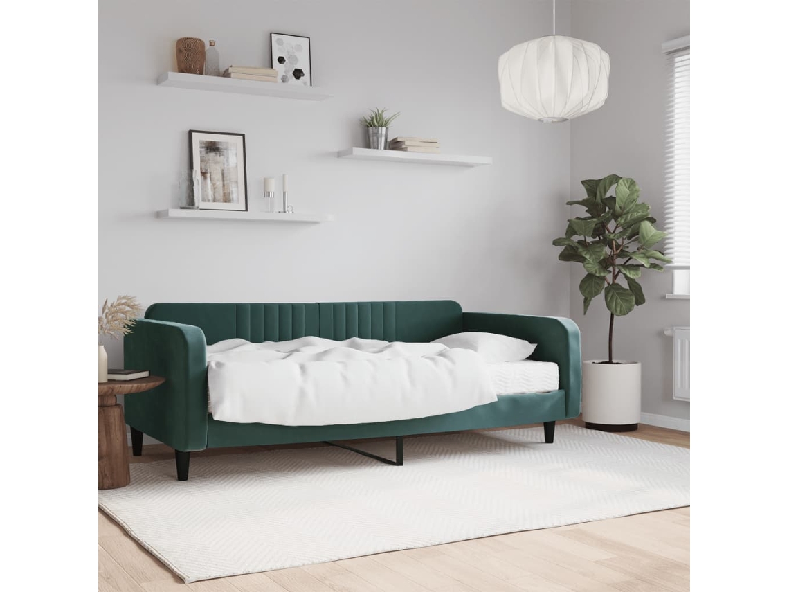 Sofá cama con colchón terciopelo verde oscuro 100x200 cm