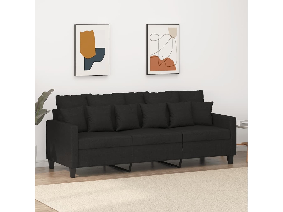 Sofá De 3 Plazas De Tela Negro 180 Cm