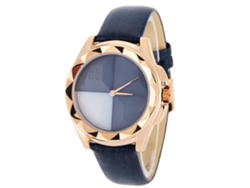 Reloj De Pulsera Analógico De Cuarzo Para Mujer Con Correa De Cuero Y Esfera Redonda Azul.